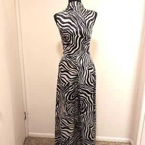 One of a Kind, Vintage, Satin Zebra Print Wide Legged Jumpsuit sz. 6-8